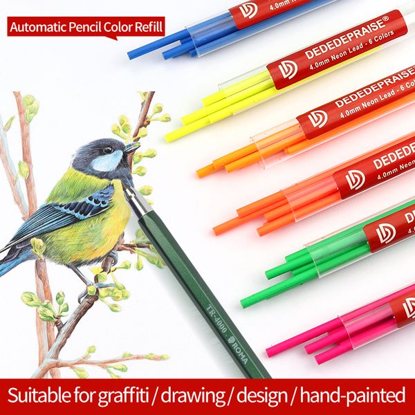 

roma/dededepraise metal automatic/mechanical charcoal pen 4.0mm thick color refill/lead/core neon lead 6 colors drawing erasable, Blue;orange