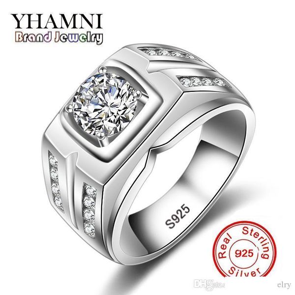 

yhamni brand fashion men 925 sliver ring engagement ring sliver plated cz diamond popular men jewelry mzj004, Slivery;golden