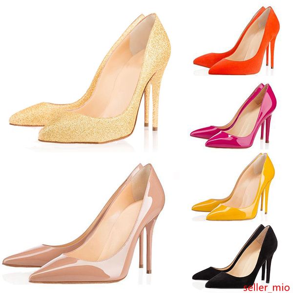 

with luxury designer women shoes high heels 8cm 10cm 12cm nude black red leather pointed toes pumps dress shoes 35-42