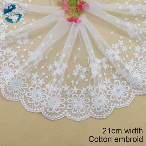 

21cm width white lace cotton embroidery lace french ribbon fabric guipure diy trims warp knitting sewing accessories#3747, Pink;blue
