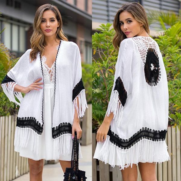 

women loose v neck solid casual beach dress bathing suit cover up