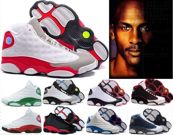 

13 mens basketball shoes leather 13s black toe 13s bred navy game grey toe flint grey sneakers hologram sports shoes 36-47