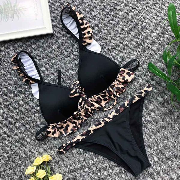 

ruffles bikinis 2019 underwire push up swimsuit high waist bikini women swimwear mujer bathing suit triangle swim wear 3943, White;black