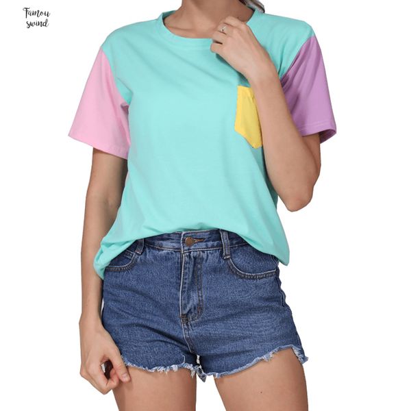 

летние футболки стиль мода женщины harajuku лоскутная t kawaii casual cotton spell kpop tops лоскутная цвета drop доставка, White