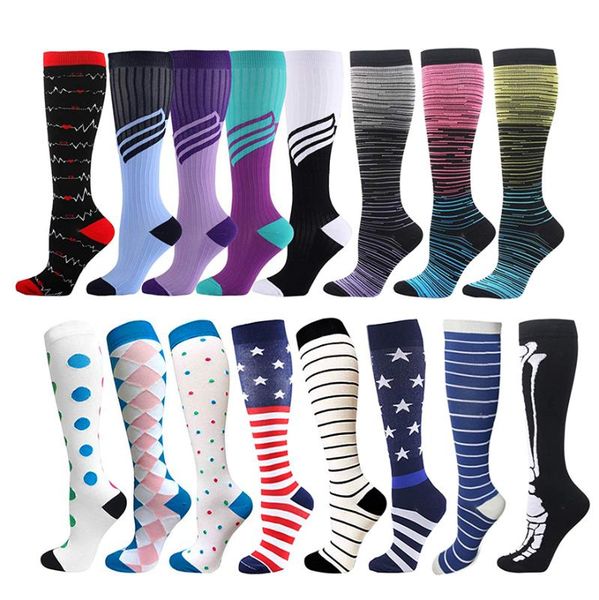 

huaya men women compression socks sports funny pattern star dots lines dog elk compress run nylon leg pressure stockings huaya, Black