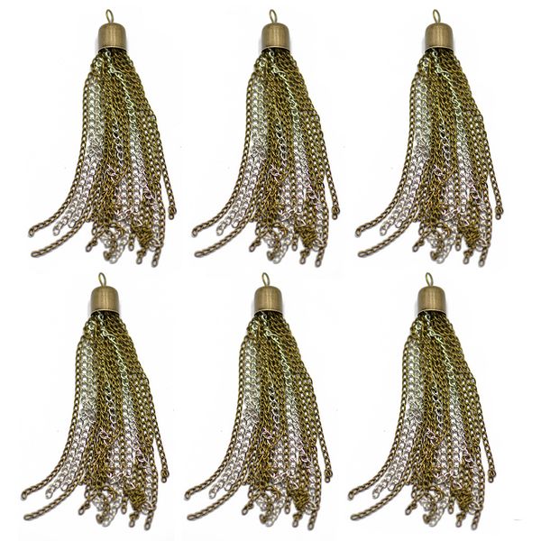 

6pcs tassel with silver bronze chain pendants charms jewelry making crafts, Black