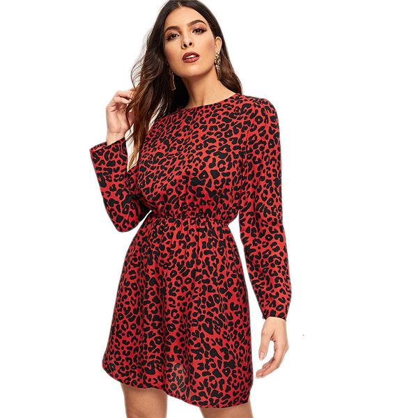 

дизайнер платья длинные платья печати леопарда кихол назад вскользь женская одежда 2019 весна корейский элегантное платье офис mini, Black;gray