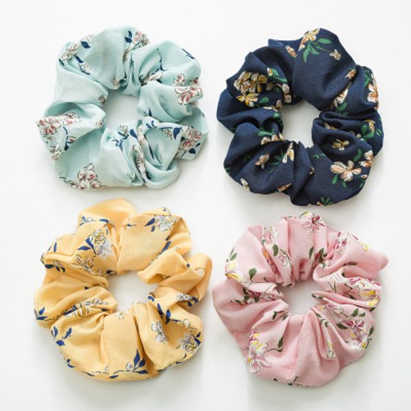 4 cores mulheres meninas chiffon floral pano elástico anel laços de cabelo acessórios rabo de cavalo titular hairbands rubber band scrunchies z11