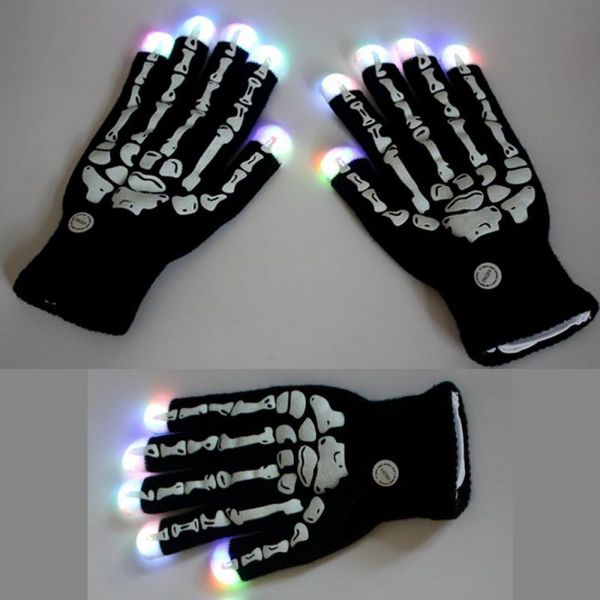 

new led glowing gloves horrible skeleton finger bone ghost claw printed scary toy halloween party bar costumes accessories, Black