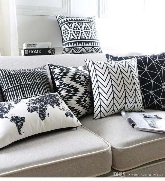 Black And White Cushion Covers Geometric Triangles Stripe World