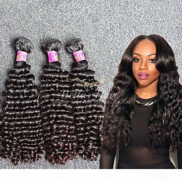 

bella hair 8a human hair deep wave wavy hairbundles 3pcs lot unprocessed brazilian deep wave hair black color hair weft ing