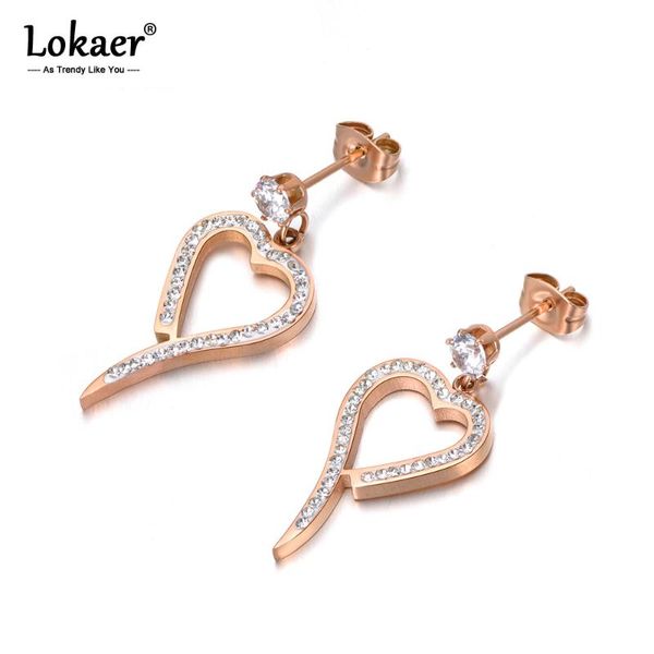 

lokaer sparkling mosaic cz crystal heart earrings trendy stainless steel rhinestone earrings jewelry for women girls e18109, Golden;silver
