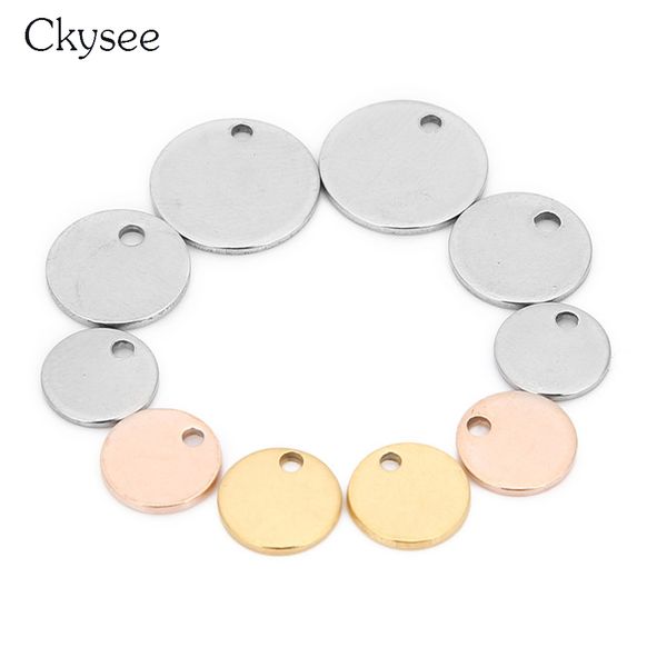 

ckysee 20pcs/lot 6/8/10/12/15/20/25mm stainless steel flat round disc charms pendant gold small hole blank stamping tag charms, Bronze;silver