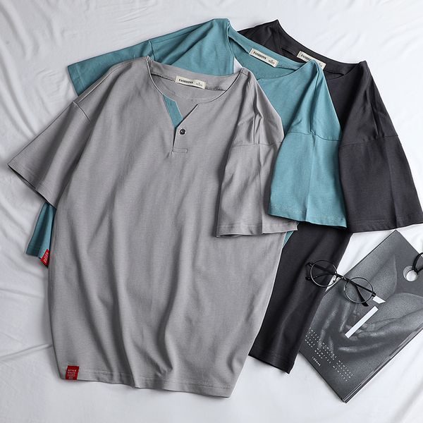 

solid color male t-shirt summer v neck men's t-shirts comfortable blue white gray man's short-sleeved t-shirt, White;black