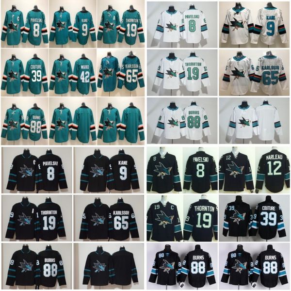 

new san jose sharks 8 joe pavelski jersey 65 erik karlsson 19 joe thornton logan couture 88 brent burns 9 evander kane hertl green black ret, Black;red