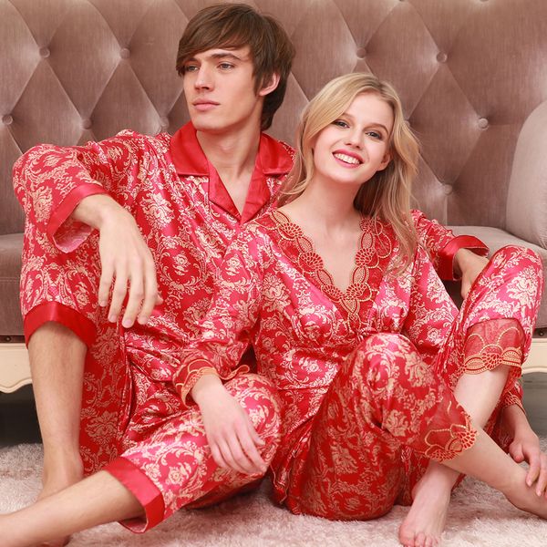

married couples spring autumn men women pajamas long sleeved silk pajamas wedding lovers clothing home silk loungewear, Black;brown