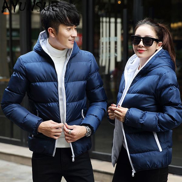 

ayunsue autumn winter jacket men hooded parka korean coat plus size couple wear puffer jacket padded parkas hombre 2019 8039, Tan;black
