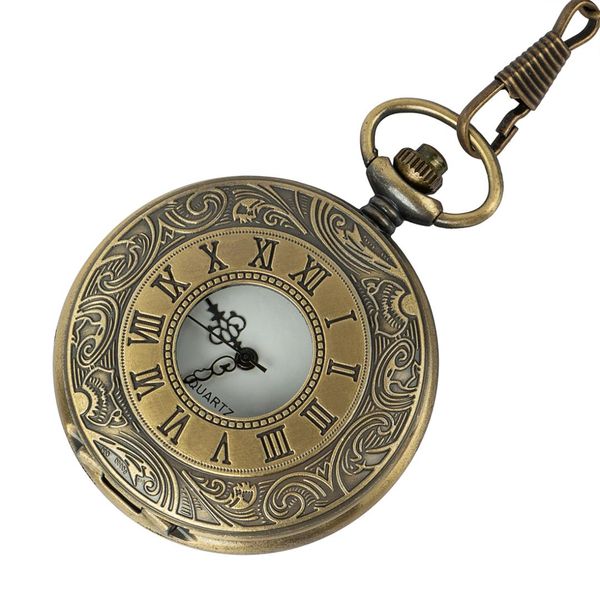 

vintage bronze steampunk pocket watch roman numerals quartz necklace pocket & fob watches chain men women clock relogio de bolso, Slivery;golden