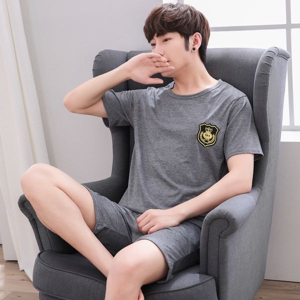 

летние студенты пижамы меблировки с короткими рукавами круглый воротник домашней одежды мужской хлопок стиль paja тонкий стиль одежды хлопка, Black;brown