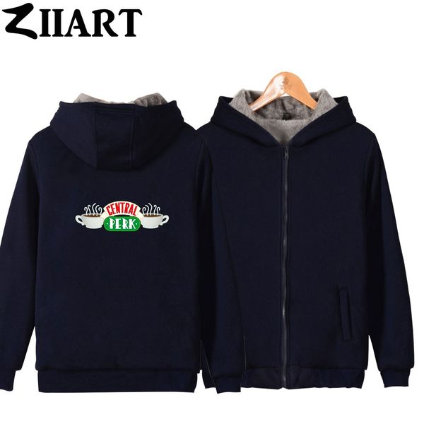 

central perk cafe friends tv show logo couple clothes girls woman full zip autumn winter plus velvet parkas ziiart, Black