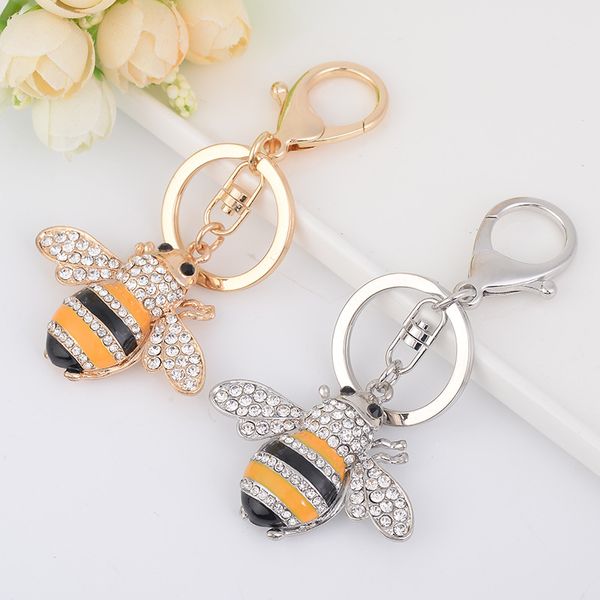 Rhinestone Bee Bee Keychains Металлические сплава Подвеска Женщины Девушки Леди Ключевые Цепные Цепочки Кольцо Держатель для Автомобилей Сумка Роскошные Клейкие Клавесины Обоискивает Ювелирные Изделия Подарочные Аксессуары