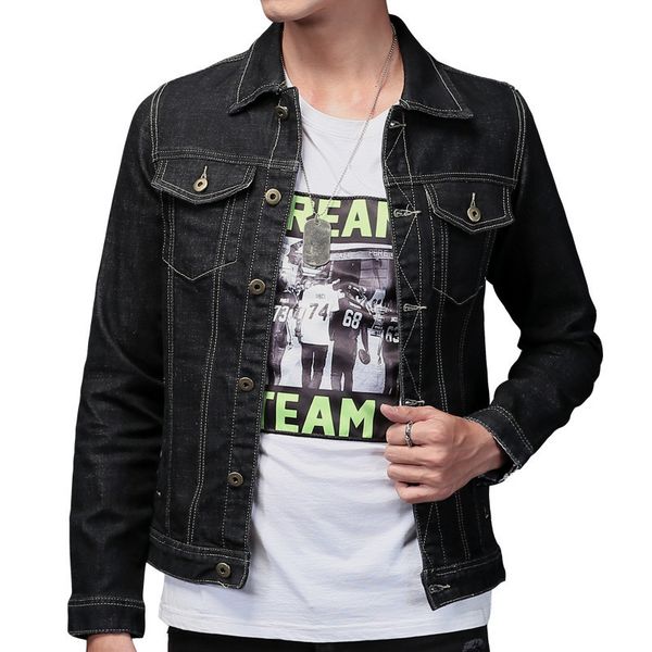 

mens designer thick denim jacket elastic slim youth popular denim jacket, Black;brown