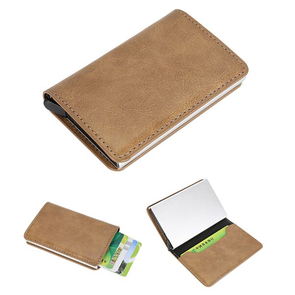 

fashion credit card holder men women alloy leather id credit card protector holder purse wallet