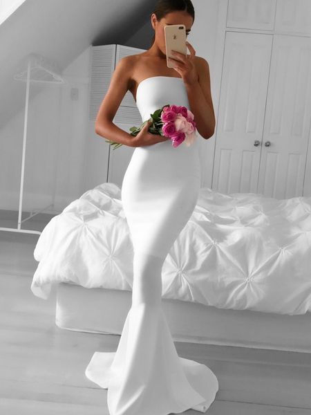 Sexy strapless trecho tecido vestidos de dama de honra sereia zipper back empregada de honra para festa de casamento