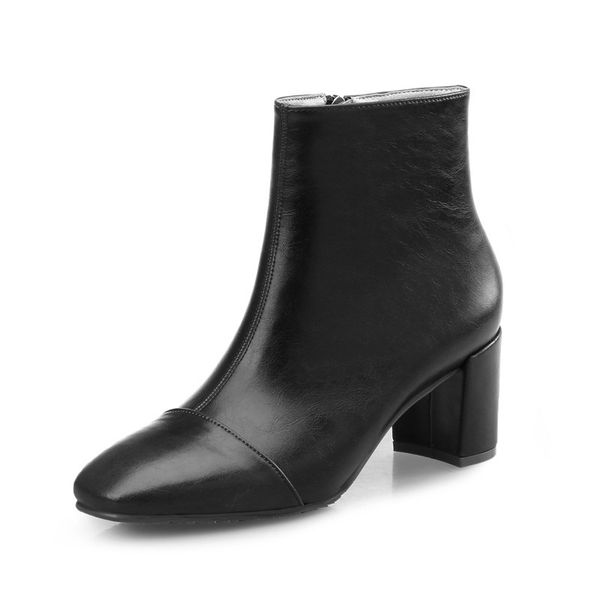 

women's short boot autumn boots shoes bootee woman 2019 zipper booties ladies chunky heel ankle rubber red winter high heel, Black