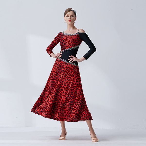 

the new national standard modern dance clothing big pendulum dress practice clothing ballroom dancing waltz-m19306, Black;red