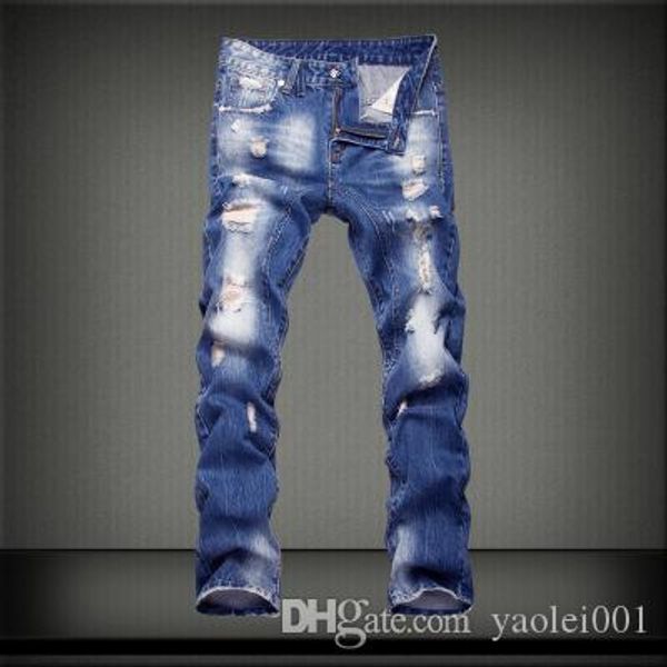 

mens designer slim jeans 2019 new fashion elastic trousers light blue cotton premium casual long pants