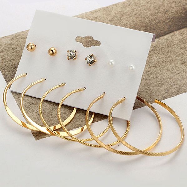 

13pcs faux pearl rhinestone hoop earring set women fashion jewelry silver gold big circle elegant evening party earring ladies, Golden