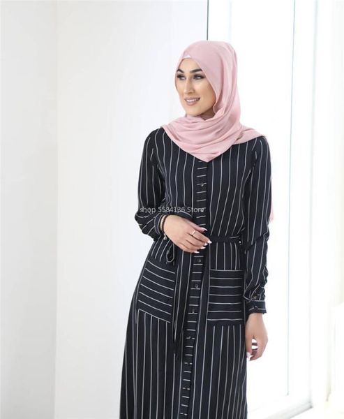 

ramadan eid mubarak muslim stripe dress islamic clothing new model with pocket abaya in dubai