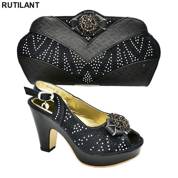 

matching shoes and bag set in heels summer high heeled shoes for women decorated with rhinestone italy with matching bags, Black