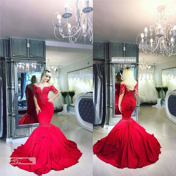 

mermaid red long sleeve elegant evening formal dresses 2018 african red carpet celebrity dresses prom gown, Black;red