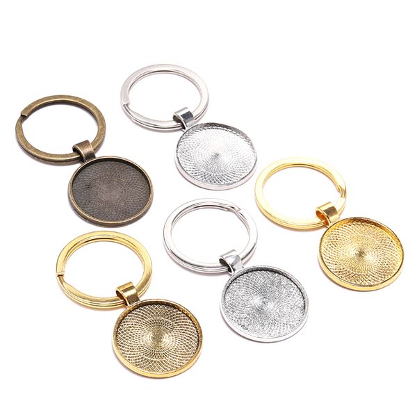 

5pcs keychain blank pendant base handmade key chain keyring fit 25mm glass cabochon diy keyring jewelry finding accessories, Silver