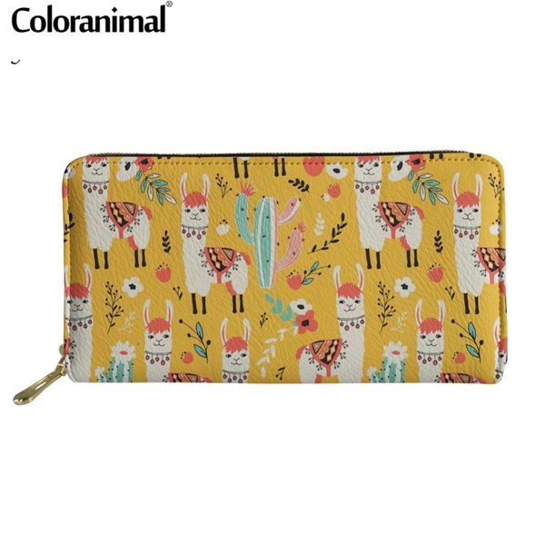 

coloranimal бумажники водонепроницаемая кожа сцепления сумка llama cactus pattern мультфильм альпака zip around кошелек держателей карт теле, Red;black