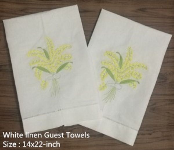 

set of 12 fashion white linen hemstitched tea towel cloth guest hand dish kitchen bathroom towels 14x22-inch embroidery floral