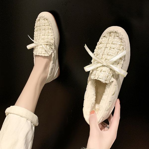 

women bow-knot korean shoes women's moccasins slip-on loafers fur round toe casual female sneakers knitting flats butterfly, Black