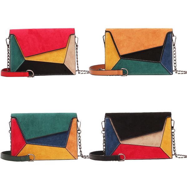 

retro matte patchwork crossbody bags for women messenger bags chain strap shoulder bag lady small flap criss-cross bag