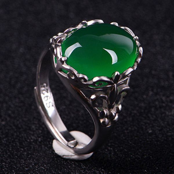 

green ring female retro inlay adjustable opening sepcial unique r5033, Silver