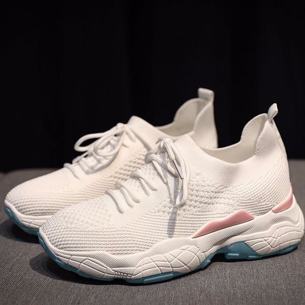 

2019 spring autumn women running shoes fashion new wild breathable flying woven sports shoes white lace up sneakers woman y1-93