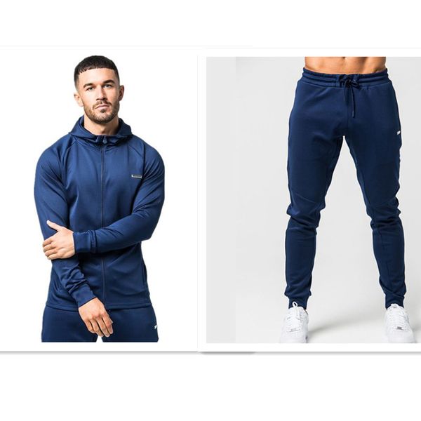 

autumn men sweatsuit sportswear full zip up hoodie jacket sport pant casual jogger running workout outfit clothes sport suit, Black;blue