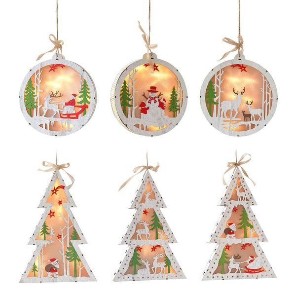 

wooden glowing luminous christmas tree lights decoration christmas tree elk five-pointed star snowman pattern ornament