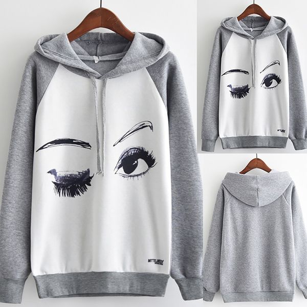 

jaycosin hoodies woman fashion casual loose hoody eye print hooded printed hoodie short pullover women's hoodies 19august20, Black