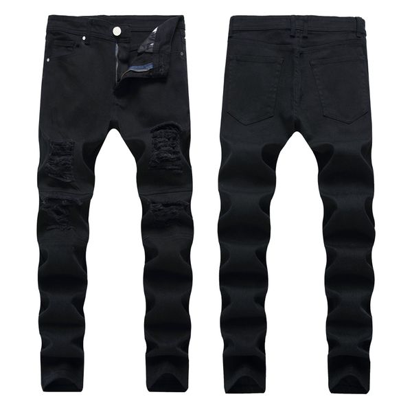 Jeans da uomo Uomo High Street Style Biker Hole Distressed con cerniera Pantaloni da uomo casual in denim slim fit Pantaloni taglia asiatica