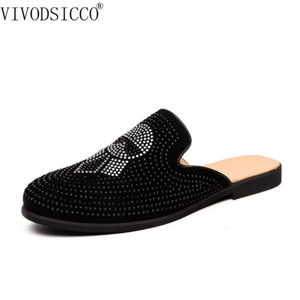 

men sandals 2020 new summer half slippers men shoes pu leather beach sandals causal lazy slip-on slides flip flops moccasins, Black