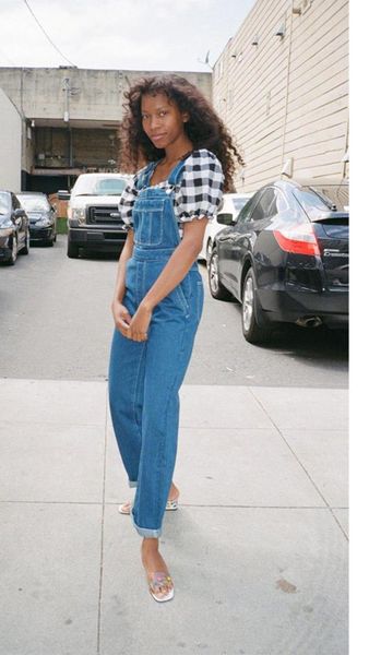 

2019 europe and america online celebrity new style jeans wish casual suspender trousers camisole pants, Blue