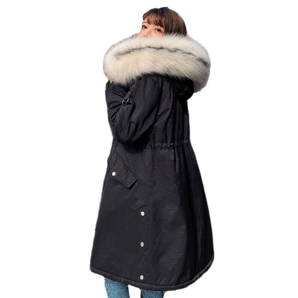 

women's long parka of winter 2019 hooded women jacket with fur collar thicken cotton padded coat loose autumn female long jacket, Tan;black