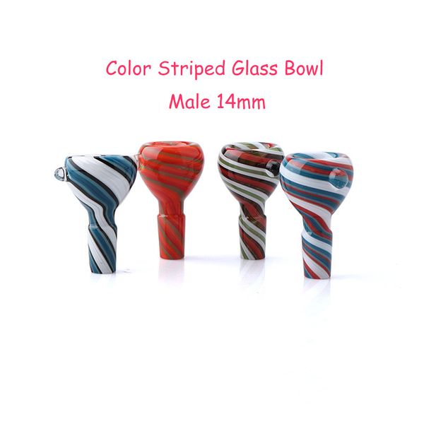 4 cores Tipo de cor completa tigela de vidro listrado com articulação masculina 14mm 18mm portátil acessórios de fumo de vidro terno para plataformas de óleo